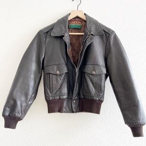 Vintage Oakton Limited Quilt Lined Brown Leather Bomber Jacket. Size Small